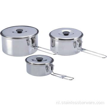 Kleine Medium Larget 3-delige Camping Pot Set